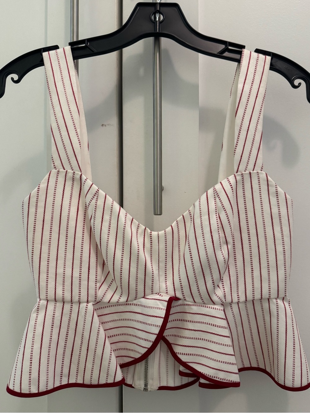 Alexis White Peplum Crop Top with Red Pinstripes